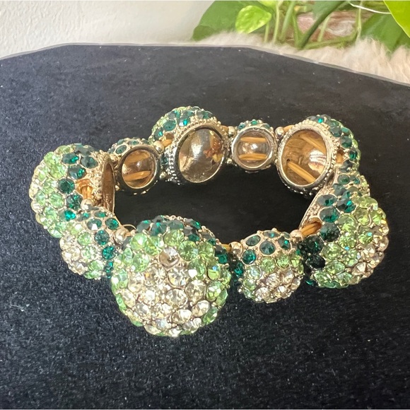 Gold Tone Stretch Bracelet with Green Ombré Rhinestones - Picture 4 of 4